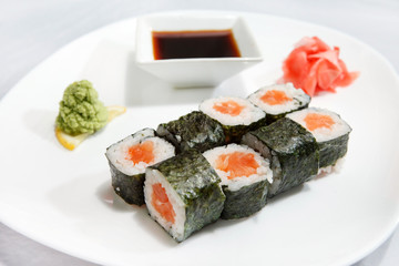 sushi with soy sauce