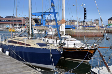 Sailboats in the port of Dieppe in France