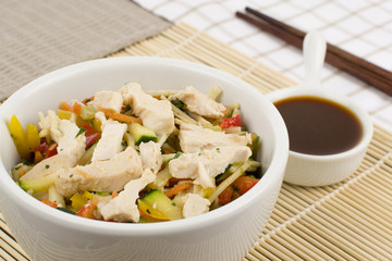 Chicken Teriyaki Noodle salad with teriyaki sauce