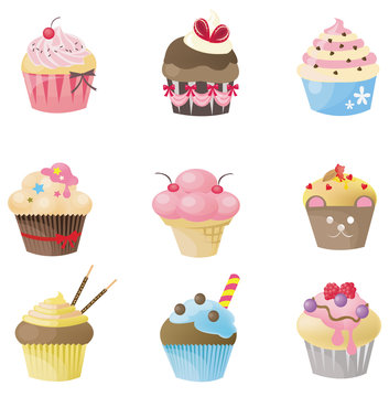 Cute cupcake with 9 different look, design by vector