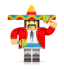 mexicano man origami toy vector illustration isolated on white