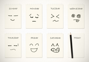 weekly calendar with face drawing