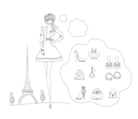 Abwaschbare Fototapete Doodle Pariser Mode-Doodles-Set