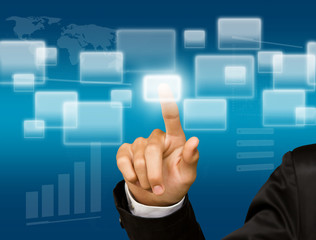 Business hand on the flow of several button