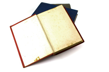 Old book with blank yellow stained pages