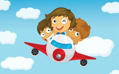 Abwaschbare Fototapete Flugzeuge, Ballon Kinder im Flugzeug