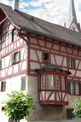 Obraz premium Painted facade of a historic building in the Swiss city Stein an