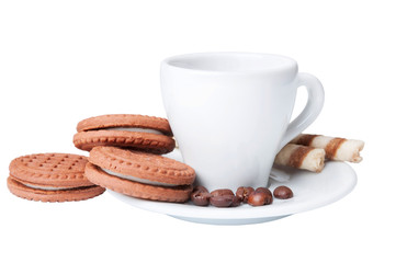 Cup of coffee and chocolate cookies