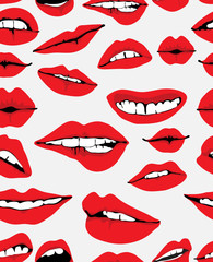Seamless background with different red lips