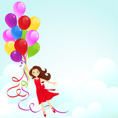 Birthday girl flying on balloons