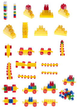 Colorful pices of constructor plastic bricks