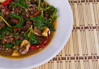 Thai spicy food, stir fried pork whit basil