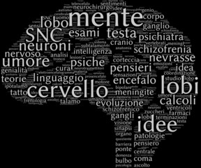 cervello tagcloud su sfondo nero