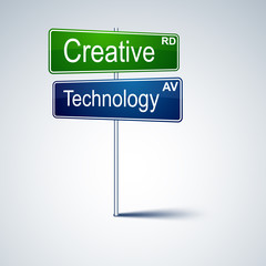 Creative technology direction road sign.