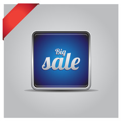 Square big sale button with corner ribbon
