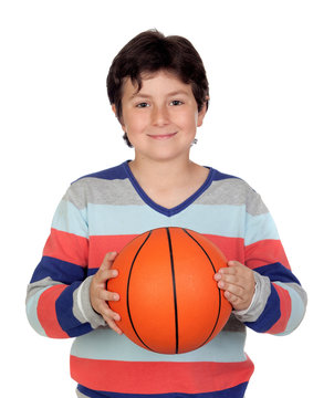 Adorable boy with a basket ball