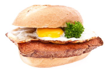 Meat loaf on a roll with fried egg