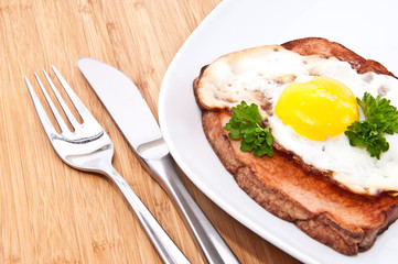 Meat loaf with fried egg on a plate