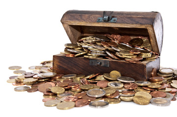 Treasure box on a heap of coins