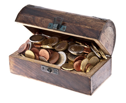 Treasure box filled with Euro-Coins