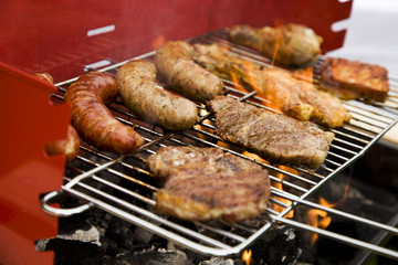 Closeup of meat on grill