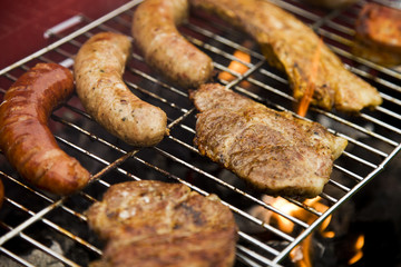 Closeup of meat on grill
