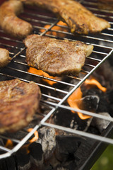 Closeup of meat on grill
