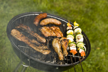 Closeup of meat on grill