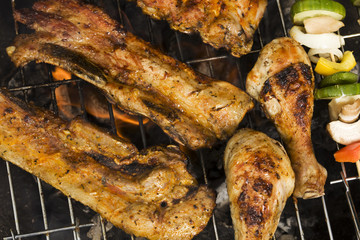 Closeup of meat on grill
