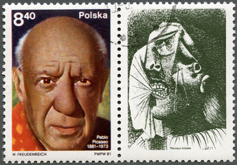 POLAND - 1981: shows Pablo Picasso (1881-1973), artist - obrazy, fototapety, plakaty