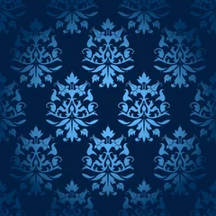 Outdoor-Kissen Seamless Flowers/Leafs Damask Pattern Dark Blue © Jan Engel