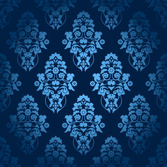 Seamless Pattern Flowers Dark Blue