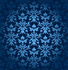 Dark Blue Seamless Flowers/Leafs Damask Pattern © Jan Engel