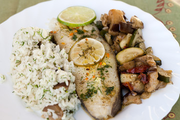 Fish with rice and eggplant