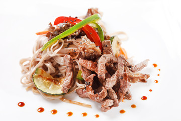 meat with noodles and vegetables
