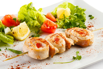 Grilled meat and vegetables