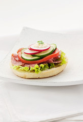 Delicious ham, cheese and salami sandwich