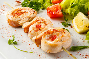 Grilled meat and vegetables