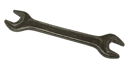 Old wrench isolated on white