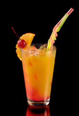 orange cocktail with a cherry