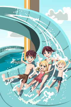 Kids playing in water slides