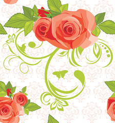 Ornamental background with roses. Pattern for fabric