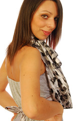 Young brunette woman in elegant gray suit 118