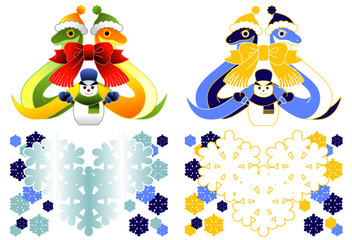 2013年巳年年賀状用イラスト素材（雪達磨とリボンマフラー２点セット）