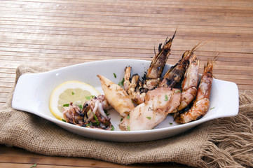 roasted prawns and squid