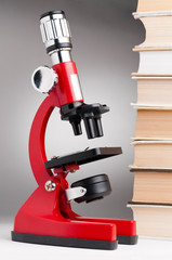 books and microscope