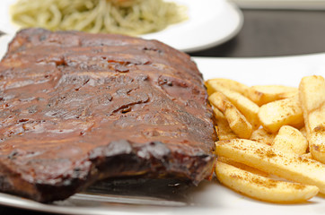 Pork ribs back with french fries
