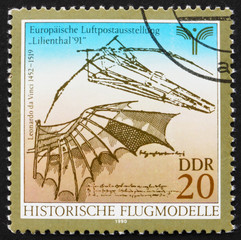 Postage stamp GDR 1990 Flying Machine by Leonardo da Vinci
