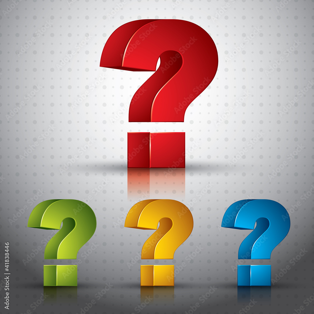 Poster 3d question mark vector icon, set of color versions.
