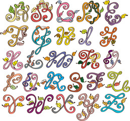 Abstract ABC,natural alphabet with leaves